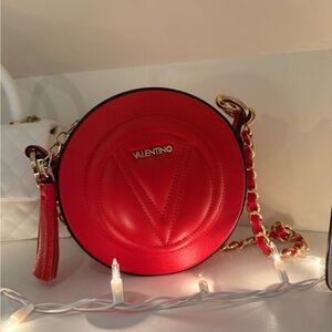 Valentino Vibrant Red Crossbody Bag with Gold Chain